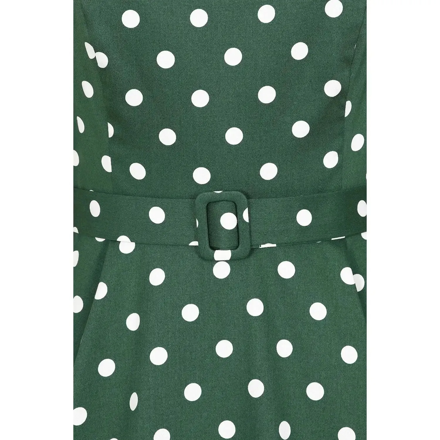 Green And White Polka Dot Vintage 50s 3/4 Sleeve Swing Dress  by