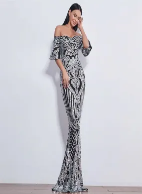 Grey Sweetheart Sequin Maxi Dress