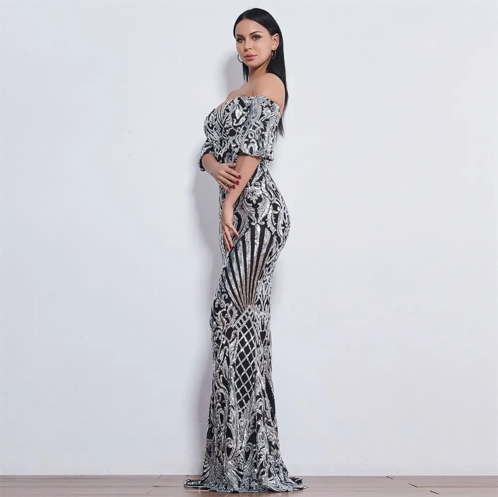 Grey Sweetheart Sequin Maxi Dress