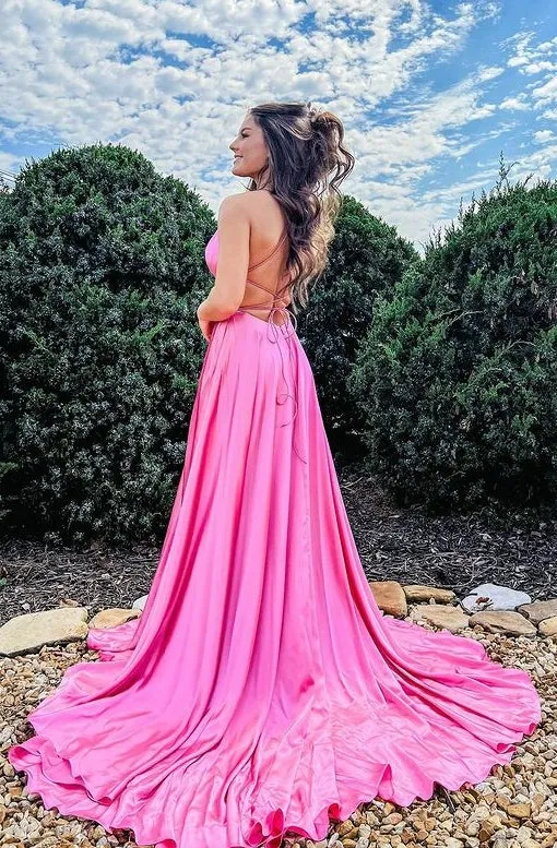 Hot Pink Prom Dress Slit Skirt,  Formal Ball Dress, Evening Dress, Dance Dresses, School Party Gown, PC0960