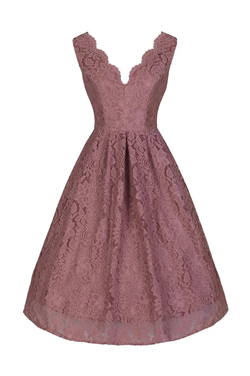 Jolie Moi Vintage Dusky Pink Lace Embroidered 50s Swing Dress