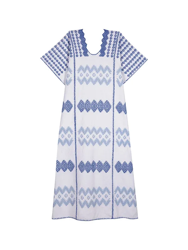 Kaftan 8 Three Panel Midi in White/Blue