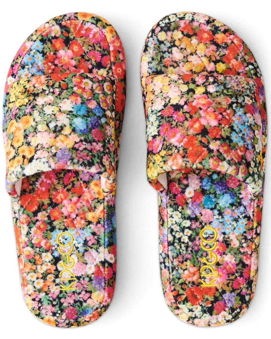 KIP & CO LADIES | Forever Floral Black Quilted Velvet Slippers