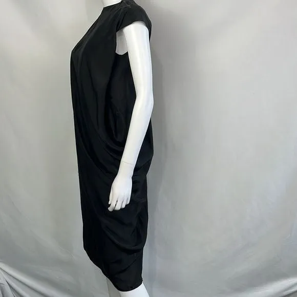 Lanvin Black Silk Zip Shoulder Asymmetrical Dress