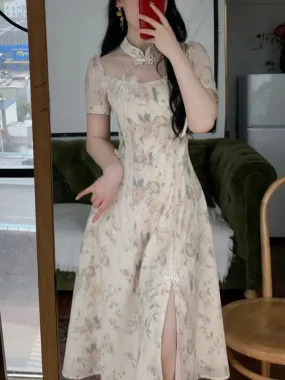 Long Floral Dress With Cute Application