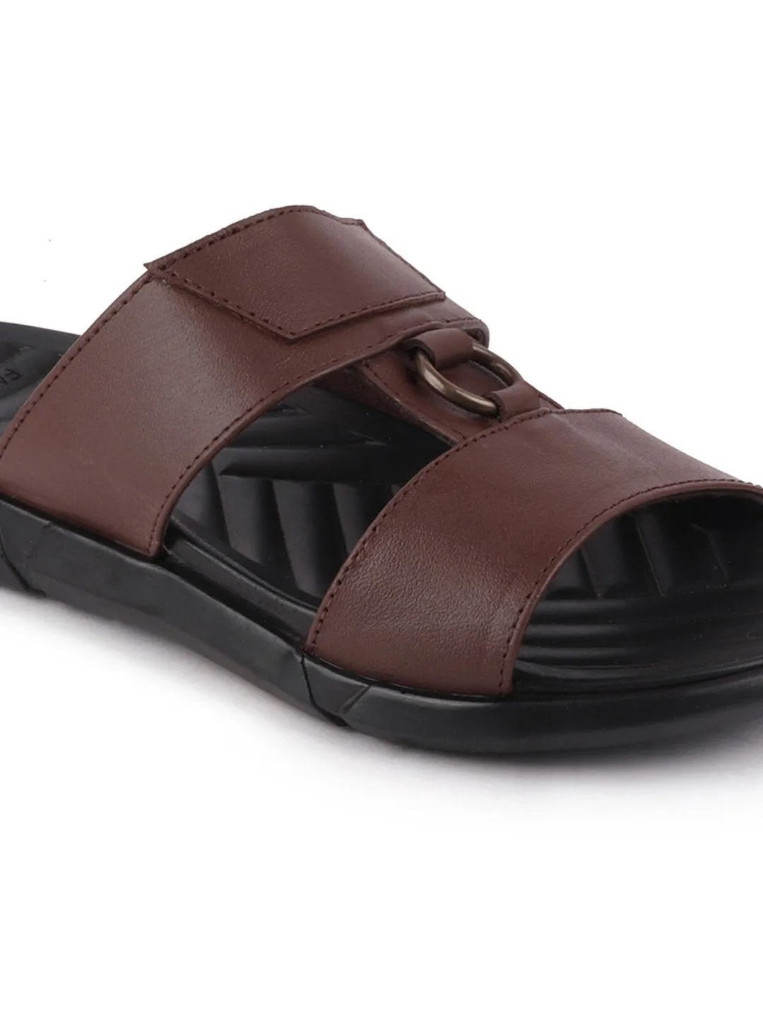 Men Brown Casual Leather Slip-On Dress Slippers