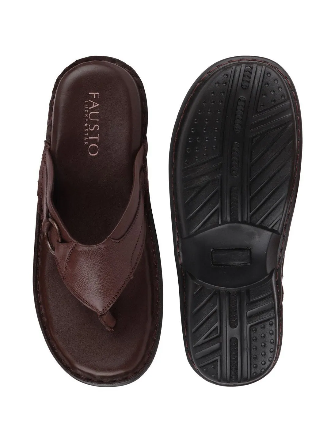 Men Brown Casual Leather Slip-On Outdoor Slippers