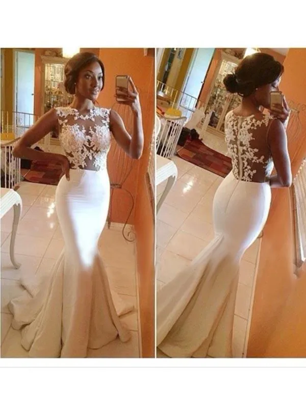 Mermaid White Prom Dress Sexy Lace Cheap African Prom Dress #ER371