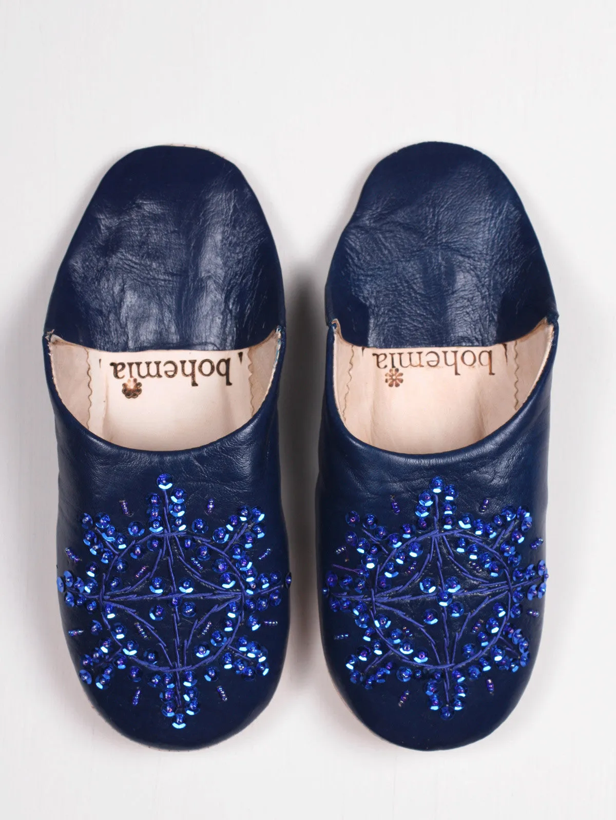 Moroccan Babouche Sequin Slippers, Indigo