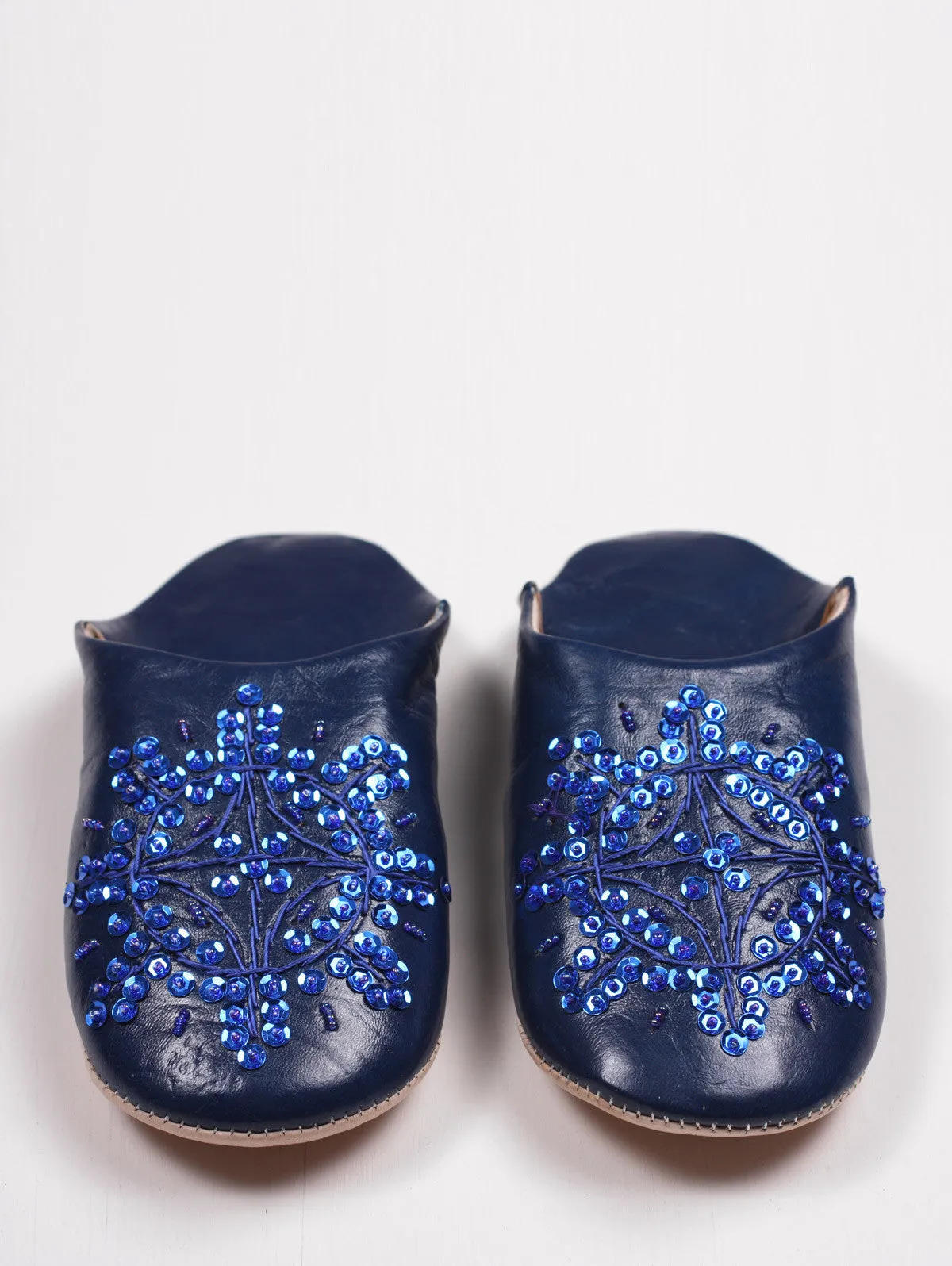 Moroccan Babouche Sequin Slippers, Indigo