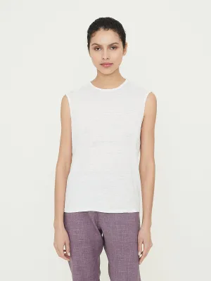 No. 33 Linen Sleeveless T-Shirt in White