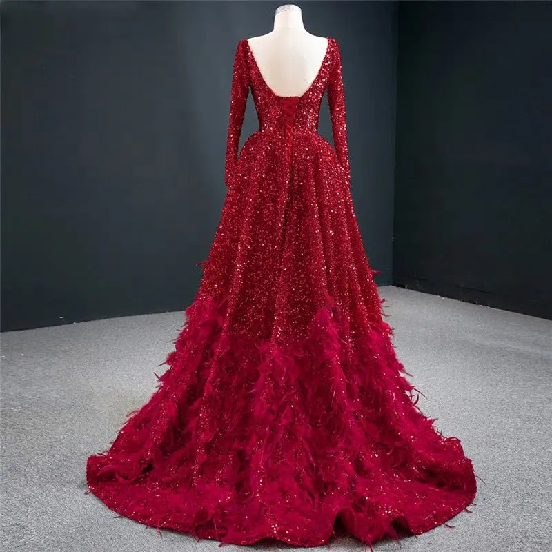 Nova - Sequins Feathers Evening Dress