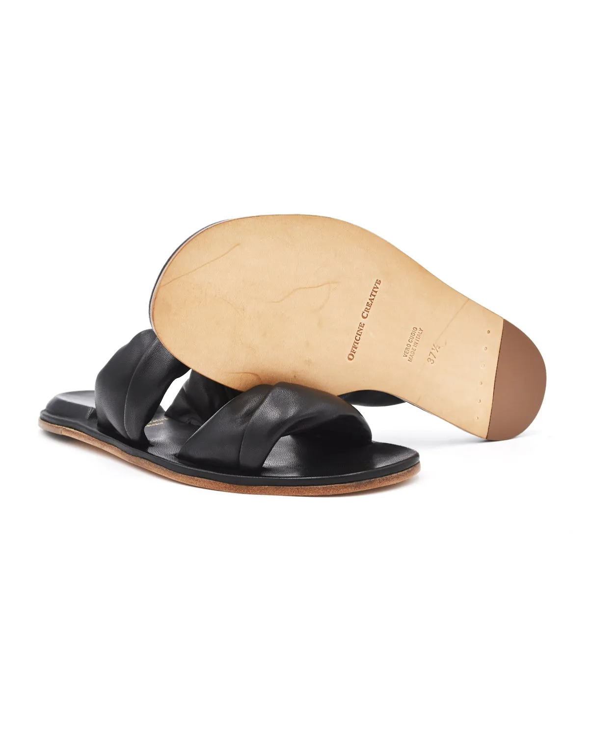 Officine Creative Cybille Black Puff Strap Flat Sandal