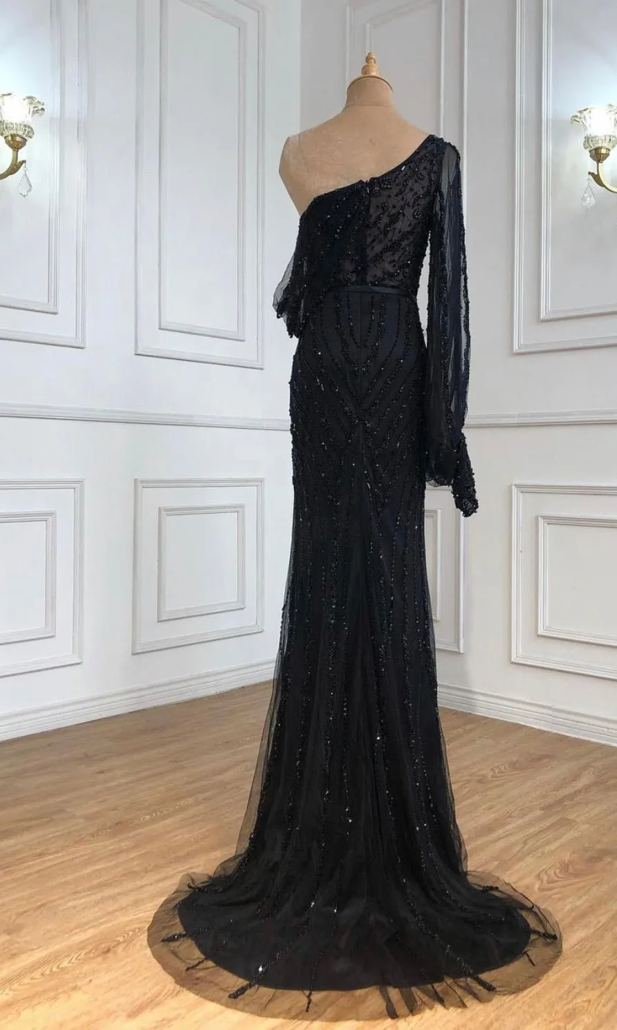 One shoulder Beaded Sparkle Evening Gown