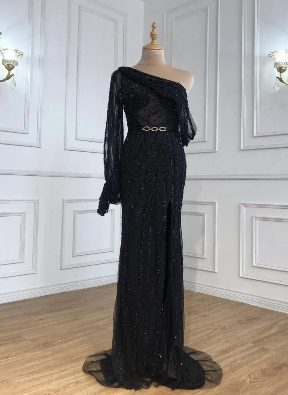 One shoulder Beaded Sparkle Evening Gown