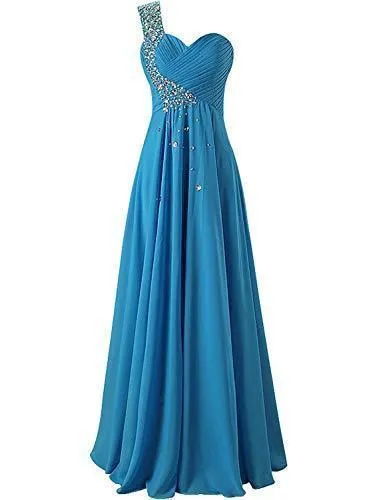 One Shoulder Long Bridesmaid Prom Dresses Chiffon Evening Gowns