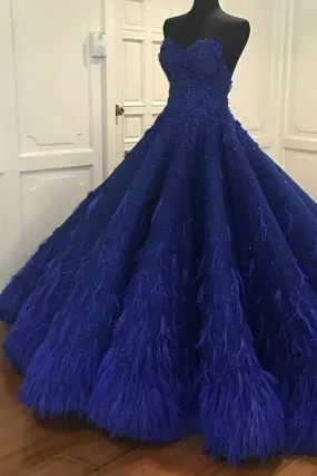 Princess Ball Gown Royal Blue Sweetheart Beads Sweet 16 Quinceanera Dresses STK15588