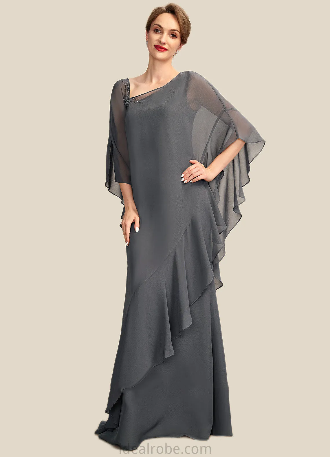 Roberta Sheath/Column One-Shoulder Floor-Length Chiffon Mother of the Bride Dress STK126P0014995