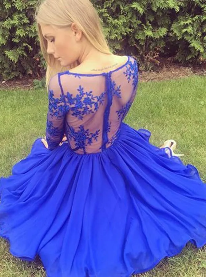 Royal Blue Homecoming Dress Chiffon  Lace Cheap Homecoming Dress ER180