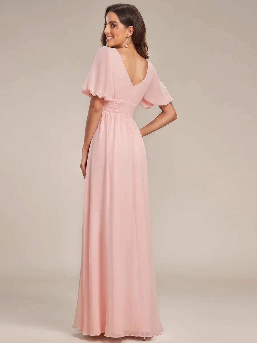 Short Balloon Sleeve Flowy Bridesmaid Dress