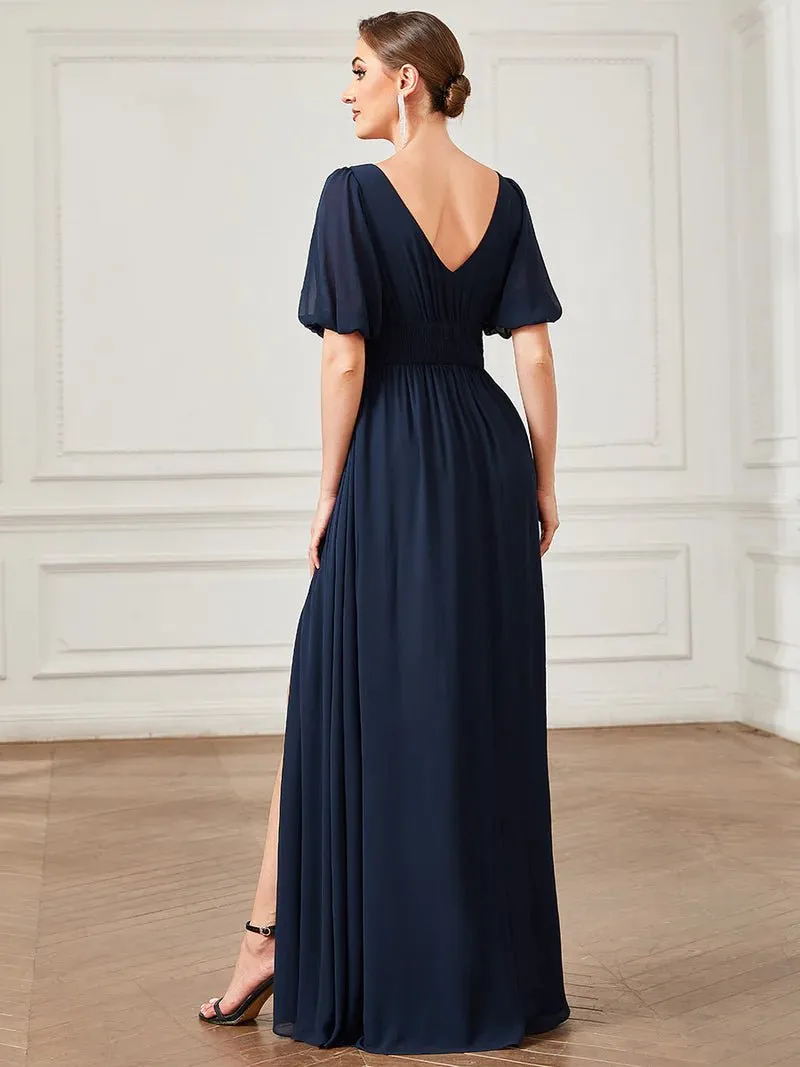 Short Balloon Sleeve Flowy Bridesmaid Dress