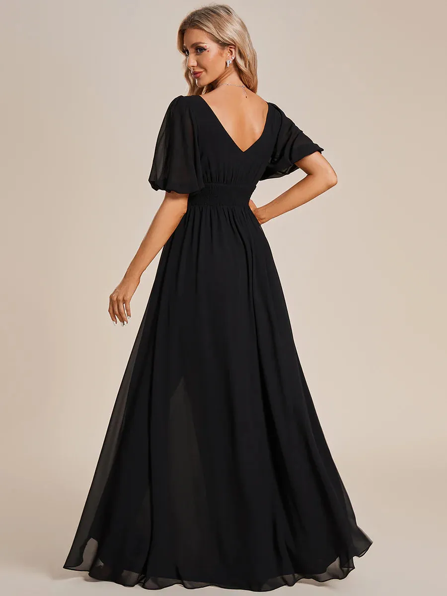 Short Balloon Sleeve Flowy Bridesmaid Dress