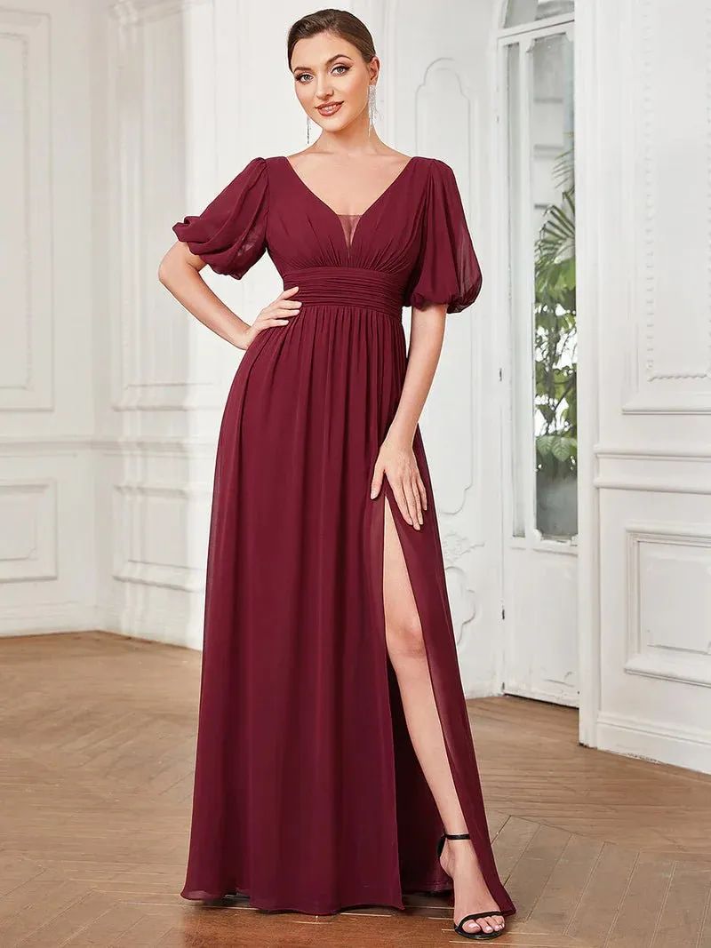 Short Balloon Sleeve Flowy Bridesmaid Dress