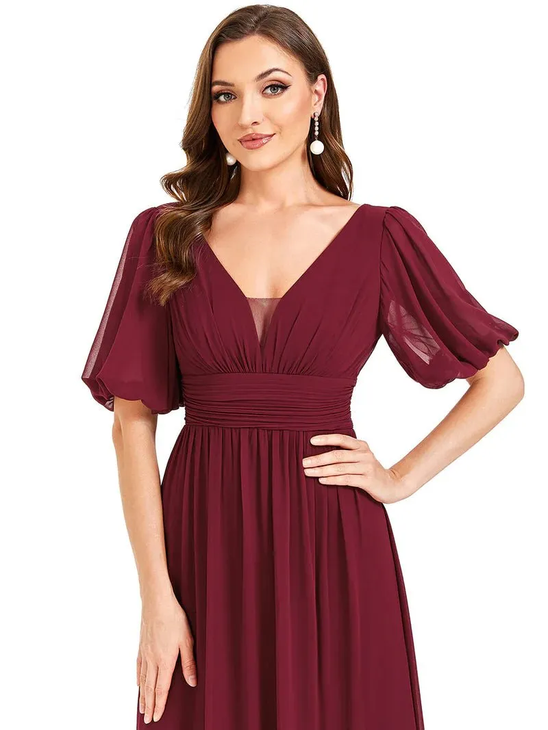 Short Balloon Sleeve Flowy Bridesmaid Dress