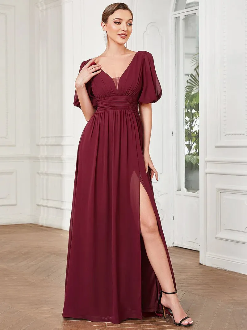 Short Balloon Sleeve Flowy Bridesmaid Dress