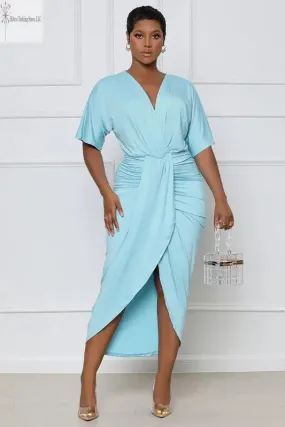 Sky Blue Midi Dress With Sleeves