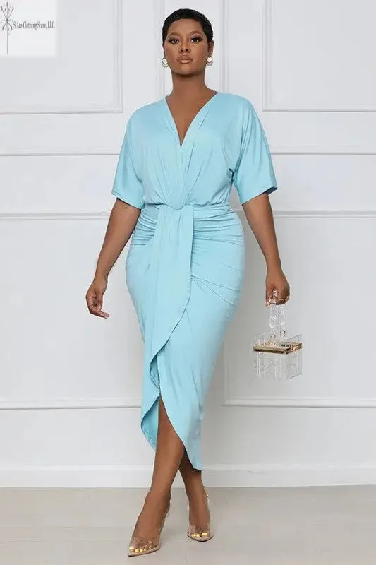 Sky Blue Midi Dress With Sleeves