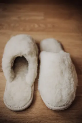 Slip-On Slippers with  cream Wool