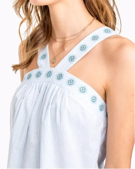 Southern Tide Clara Embroidered Seersucker Tank - Boat Blue