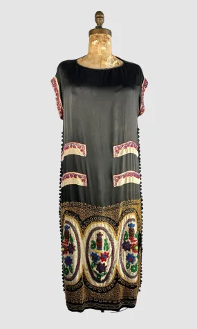 THE BEAD GENERATION  20s Beaded Silk Dress with Jewel Tone Beads  Medium