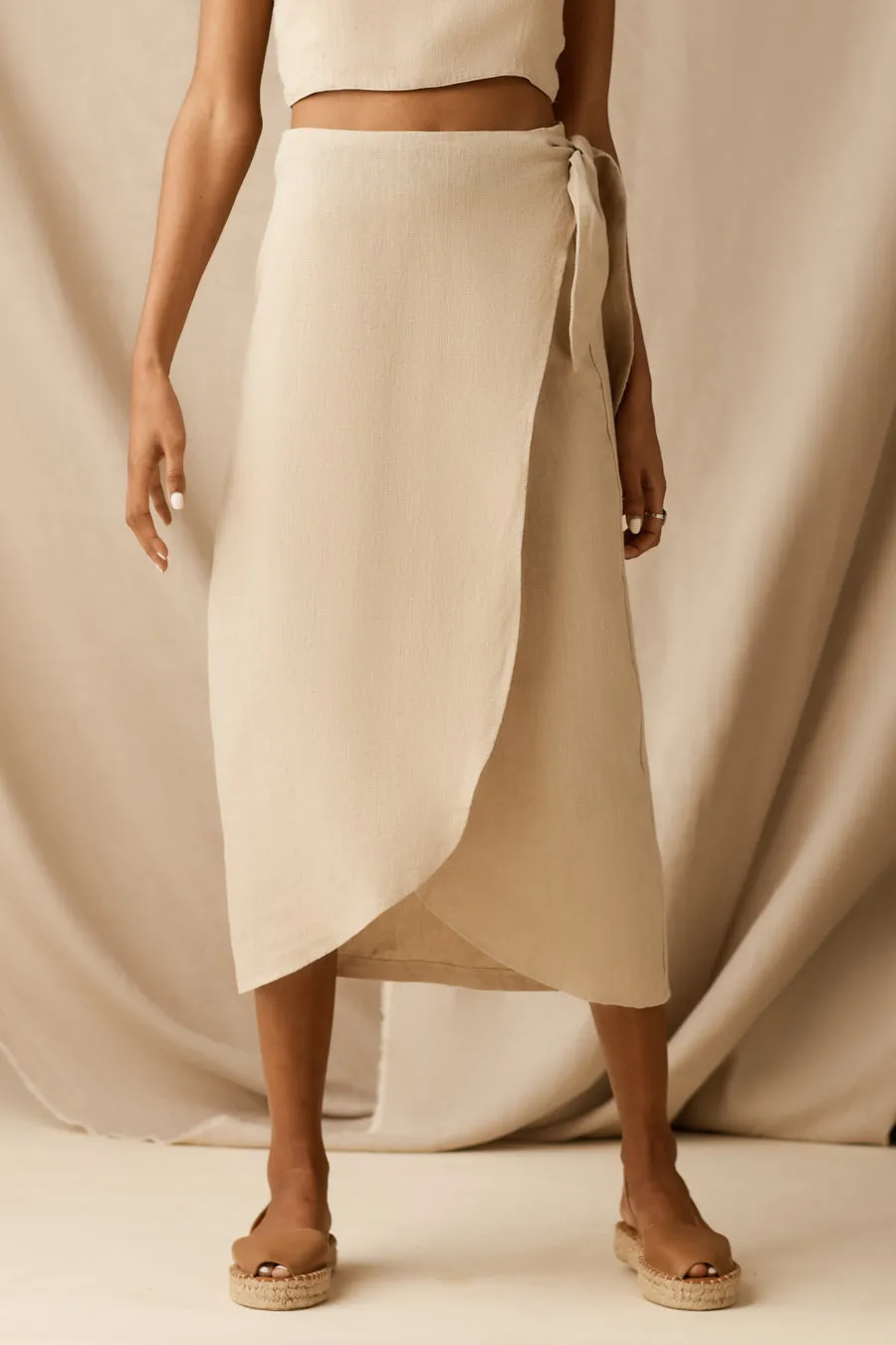 The Linen Wrap Midi Skirt