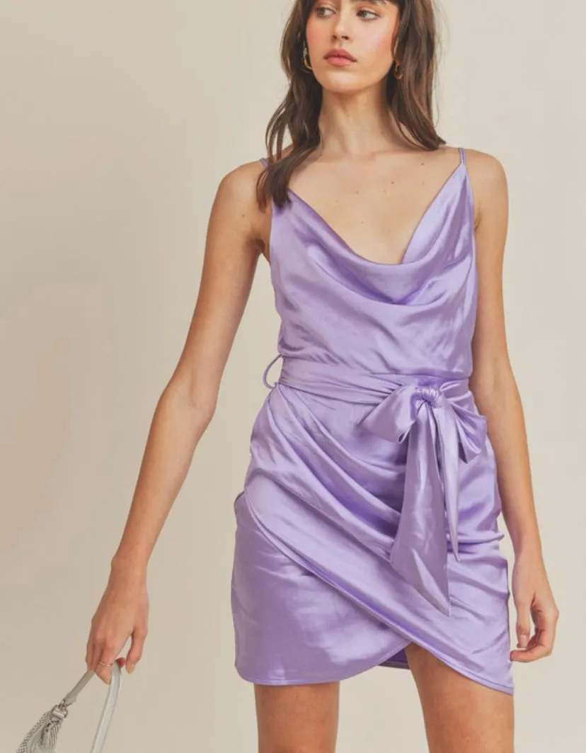 Tuba satin cowl neck mini dress