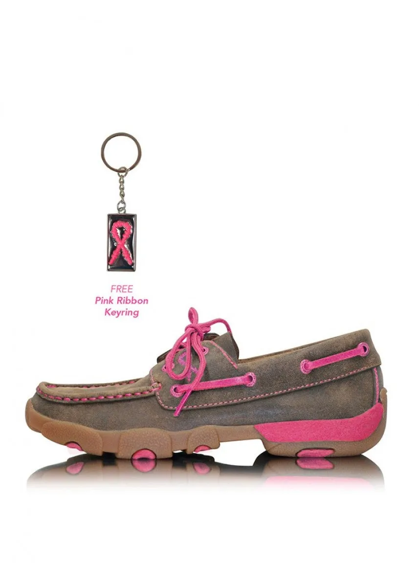 Twisted X Womens Pink Ribbon Lace Up Moc