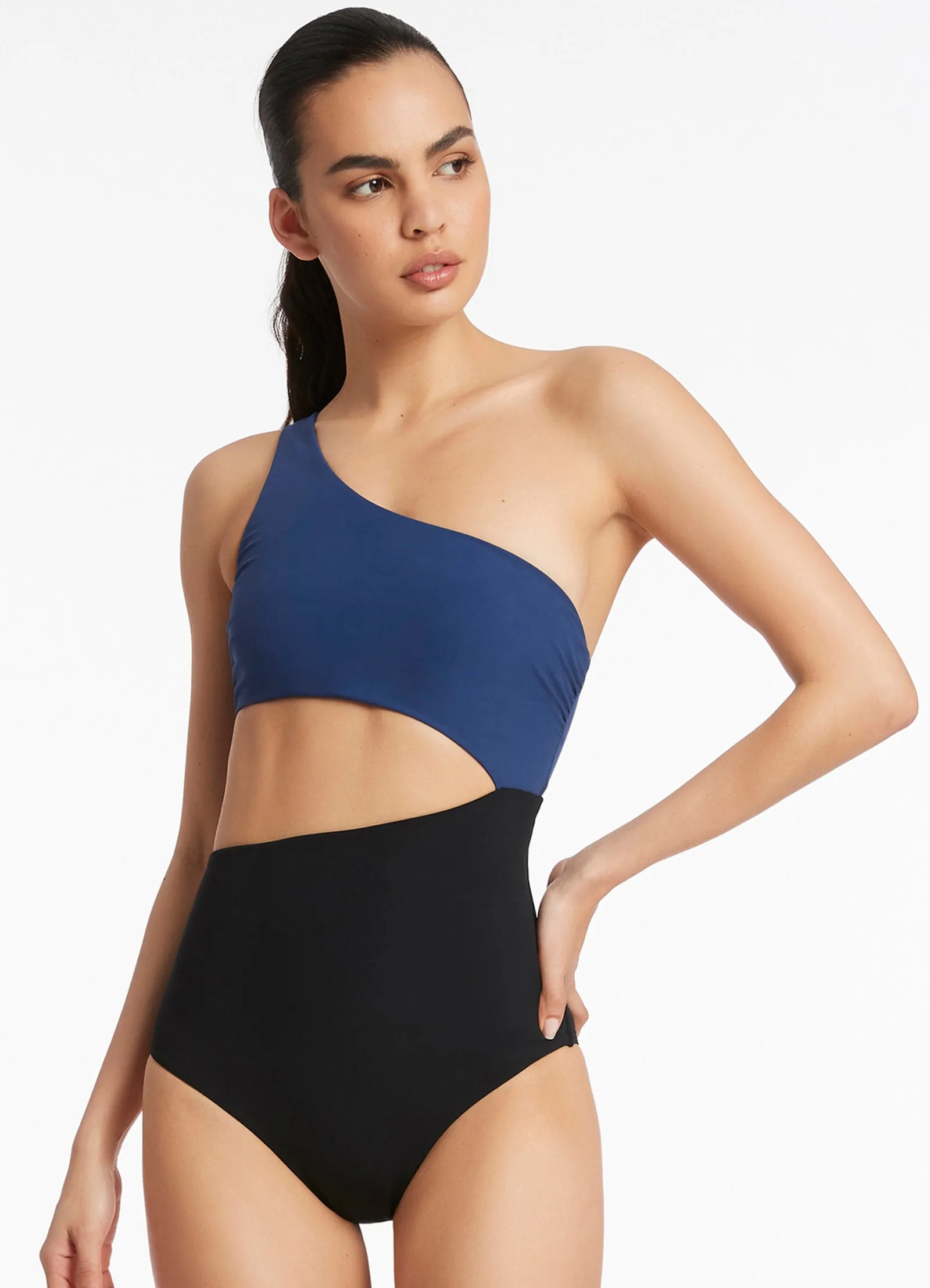 Versa One Shoulder One Piece - Pacific Blue