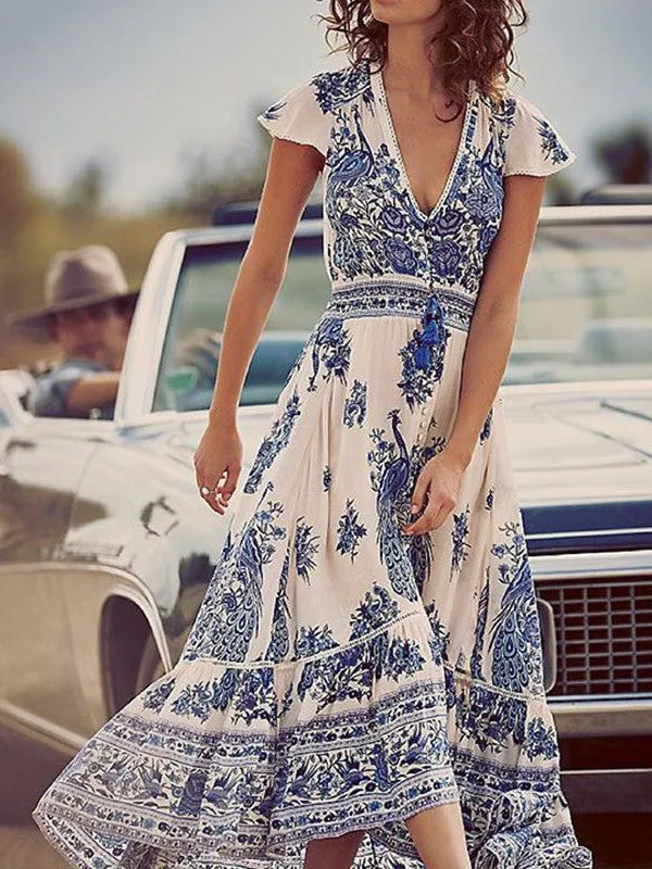 Vintage Floral Palace V-Neck Maxi Dress