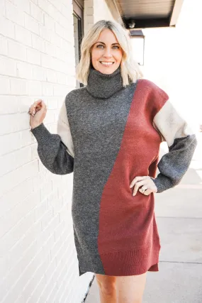 Wave Around Colorblock Sweater Knit Dress