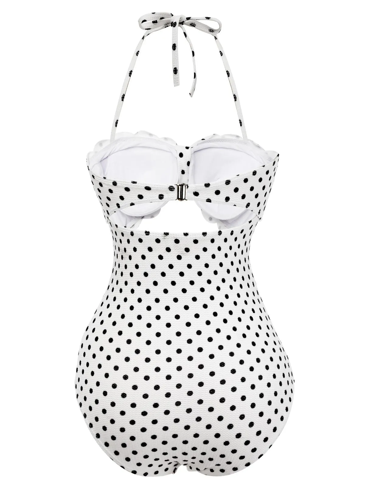 White 1940s Polka Dot Lace Up Halter Swimsuit