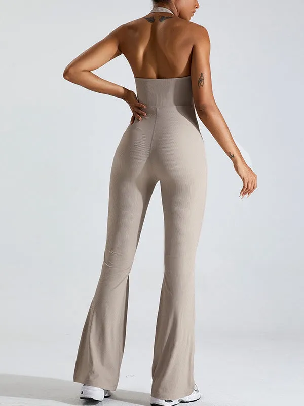 ZASUWA Female Backless Flare Halter Jumpsuit